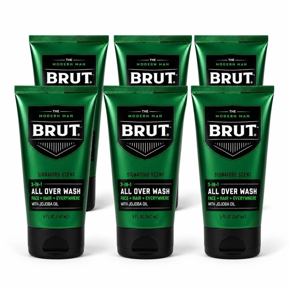 6 Brut Signature Scent 3 in 1 All Over Wash Face Hair Everywhere Body 5 oz Each